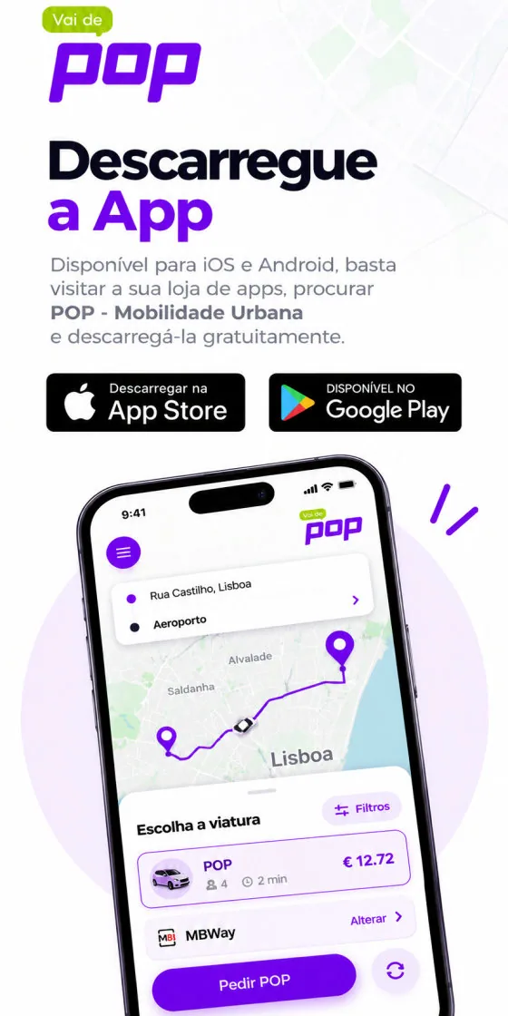 A App POP nas lojas de aplicações, para iOS e Android